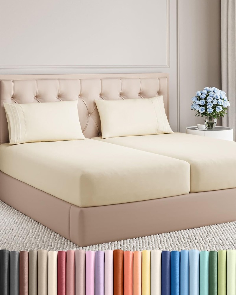 Split King Size 5 Piece Sheet Set - Comfy Breathable  Cooling Bed Sheets Set ...