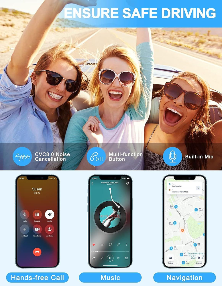 COMSOON Bluetooth AUX Adapter for Car, Noise Reduction Small, Black+Gray