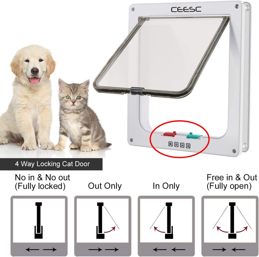 Extra Large Cat Door Outer Size 11" X 9.8" 4 Way Locking Interior Exterior White
