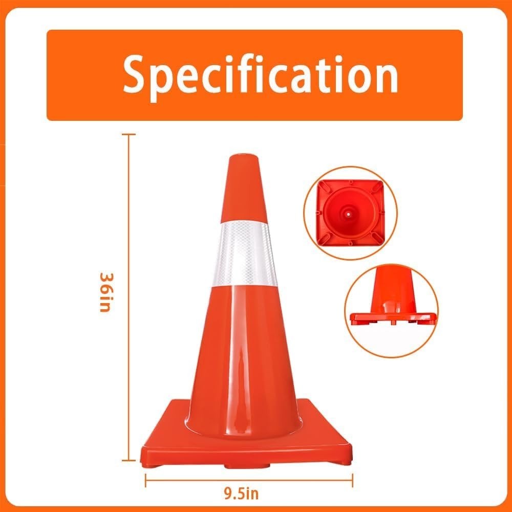 36” 2 Pack Traffic Safety Cones with Reflective Collar, PVC Construction Coness