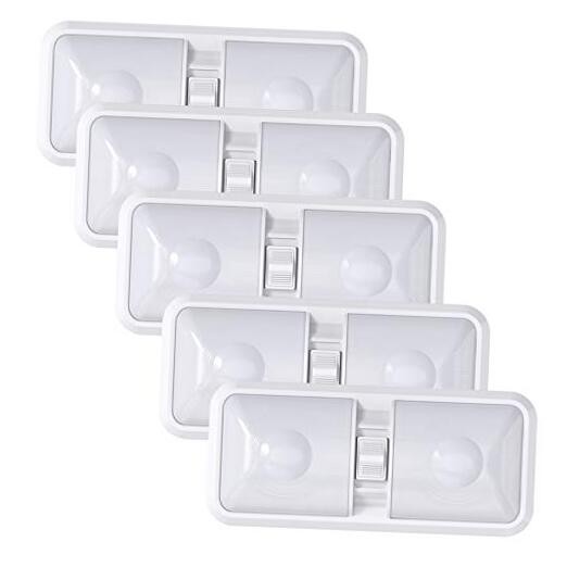 5 Pack RV LED Ceiling Double Dome Light Fixture with ON/Off Switch Interior