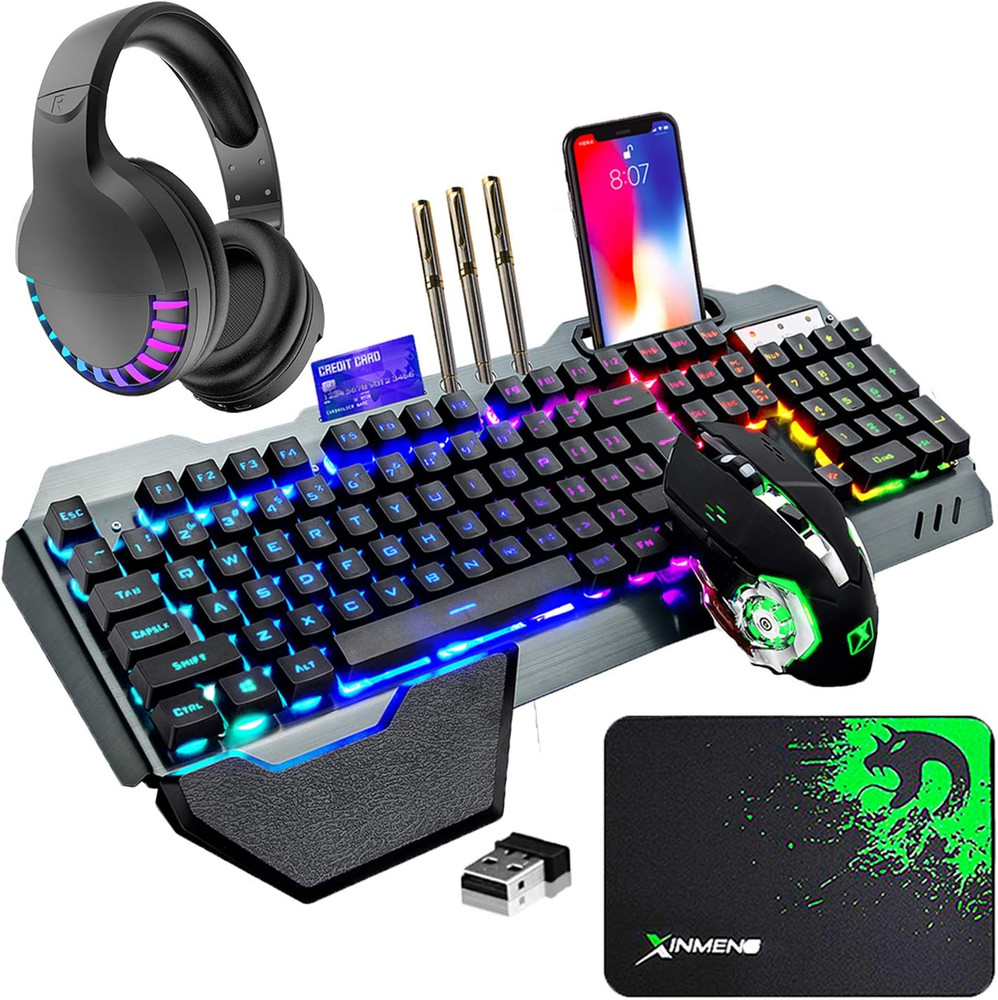 RGB Wireless Gaming Keyboard & Mouse with Bluetooth Headset Kit - Ergonomic Desi