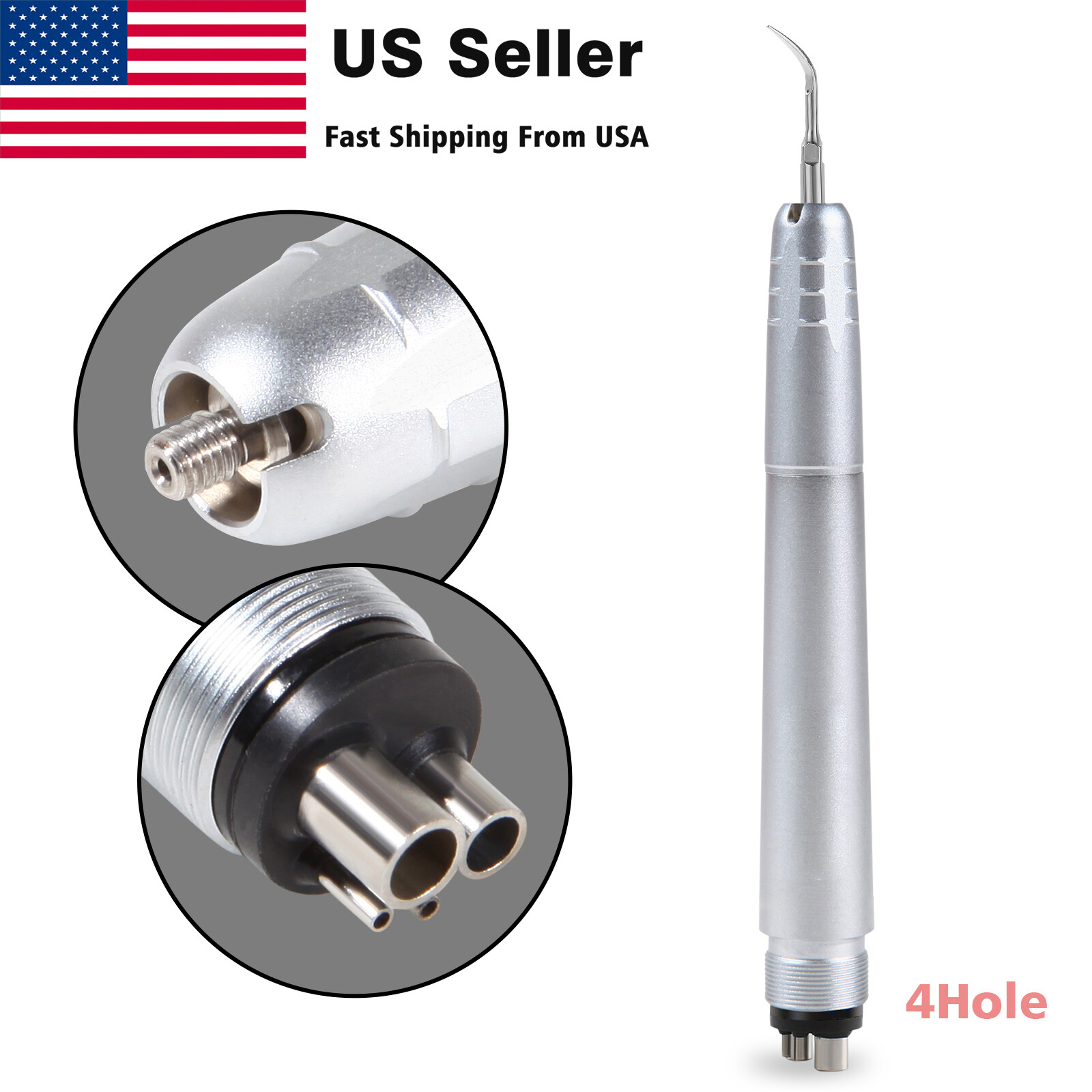 Dental Piezo Ultrasonic Air Scaler Handpiece Hygienist 4Holes With 3 Tips/ 10 G3