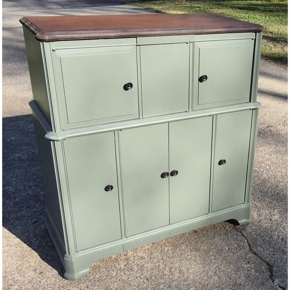 Bar Buffet Green Dark Walnut Top Original Knobs LED Lights 38x20x42 Solid Wood