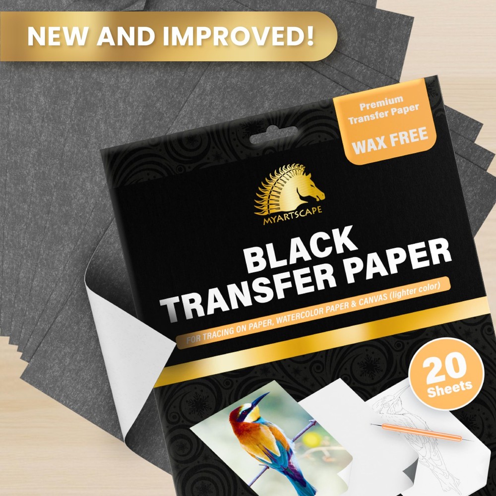 MyArtscape Graphite Transfer Paper, 20 Black Sheets - Wax 20 sheets,