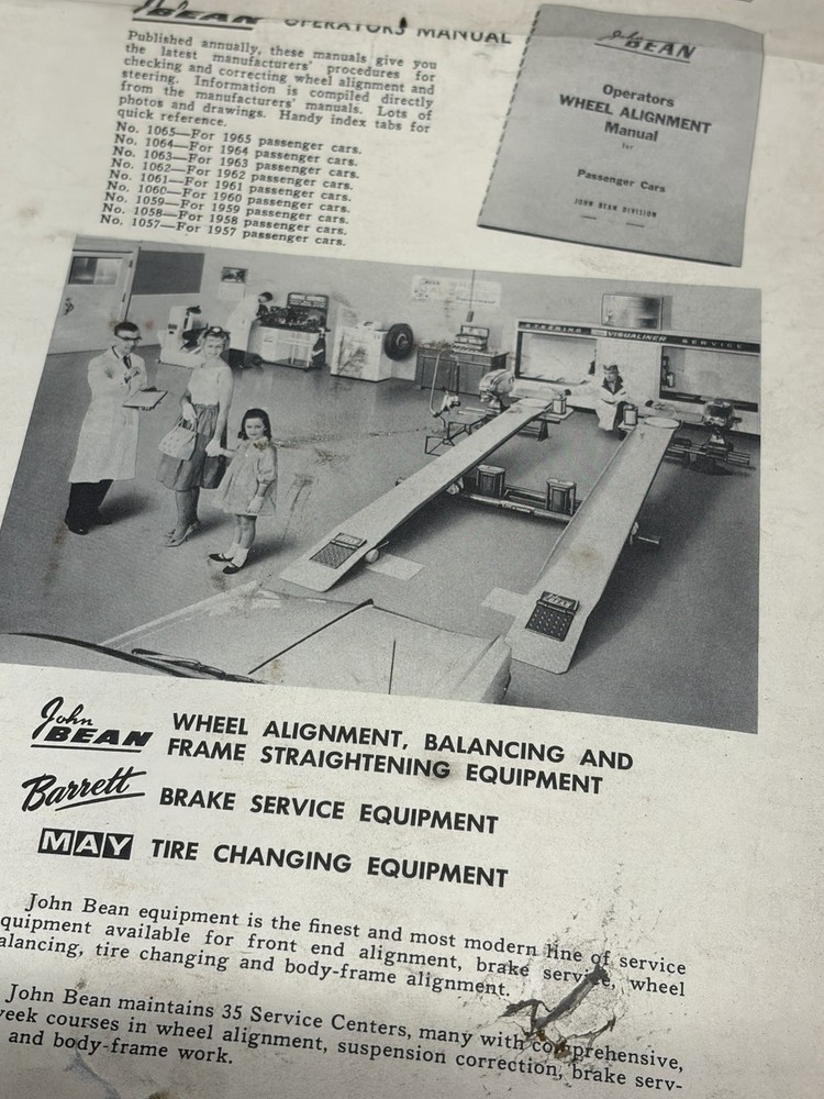 John Bean Ads Visualiner Alignment Official Wheel Aligning Chart 1958-1971