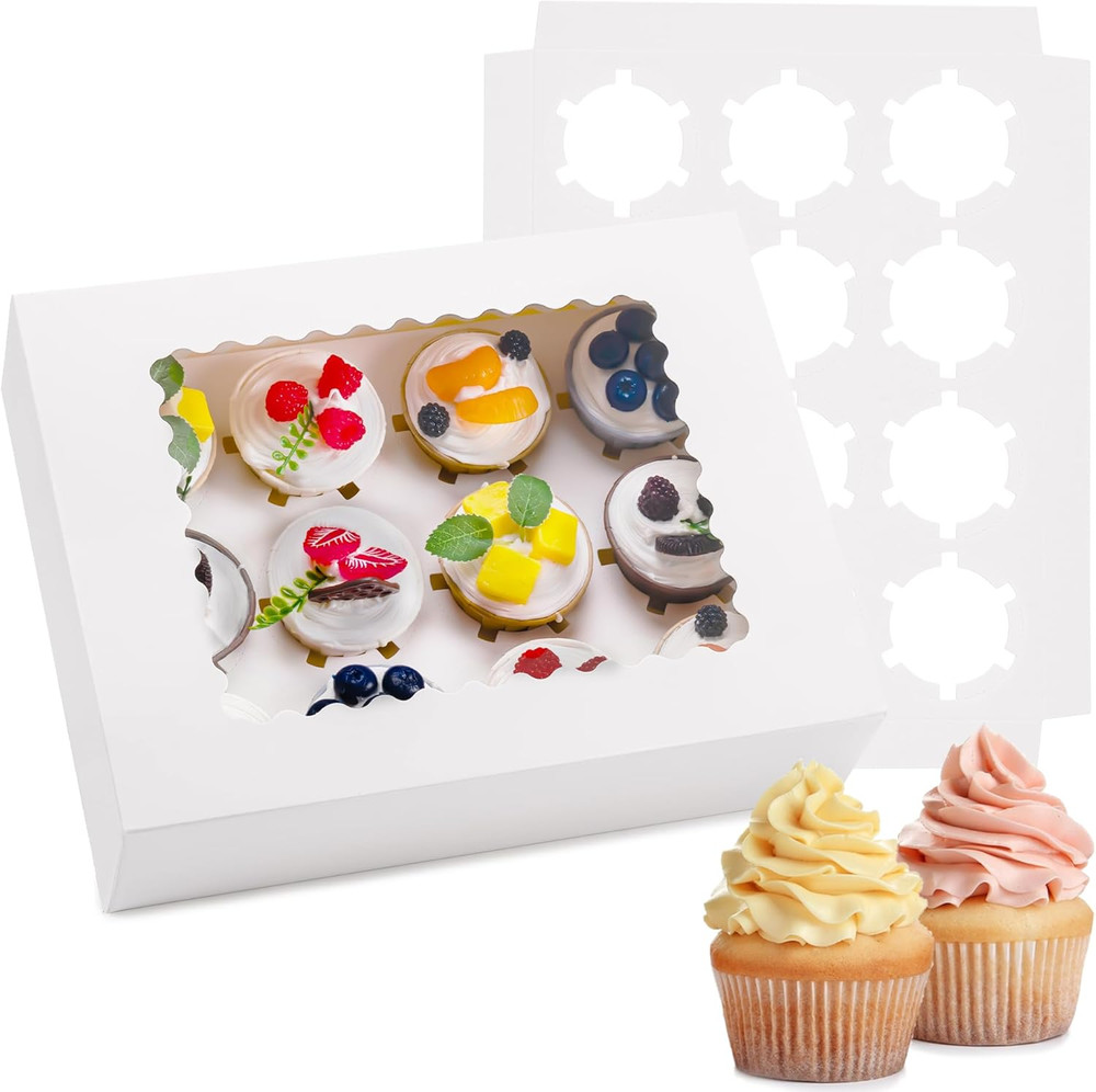 6PCS Cupcake Boxes - Hold 12 Count Cupcake Containers with Window, Grade Cupcak