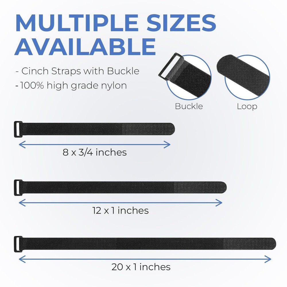 15 Pack Reusable Cinch Straps 1” x 12” - Hook & Loop Safety Solution