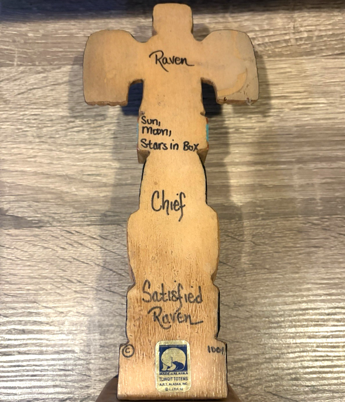 VTG 1992 Tlingit Hand Carved Painted Totem Pole Alaska, Native American 9"