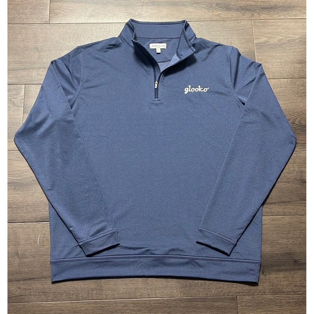 Peter Millar Mens Blue Quarter Zip Pullover Glooko Logo Performance Golf Large