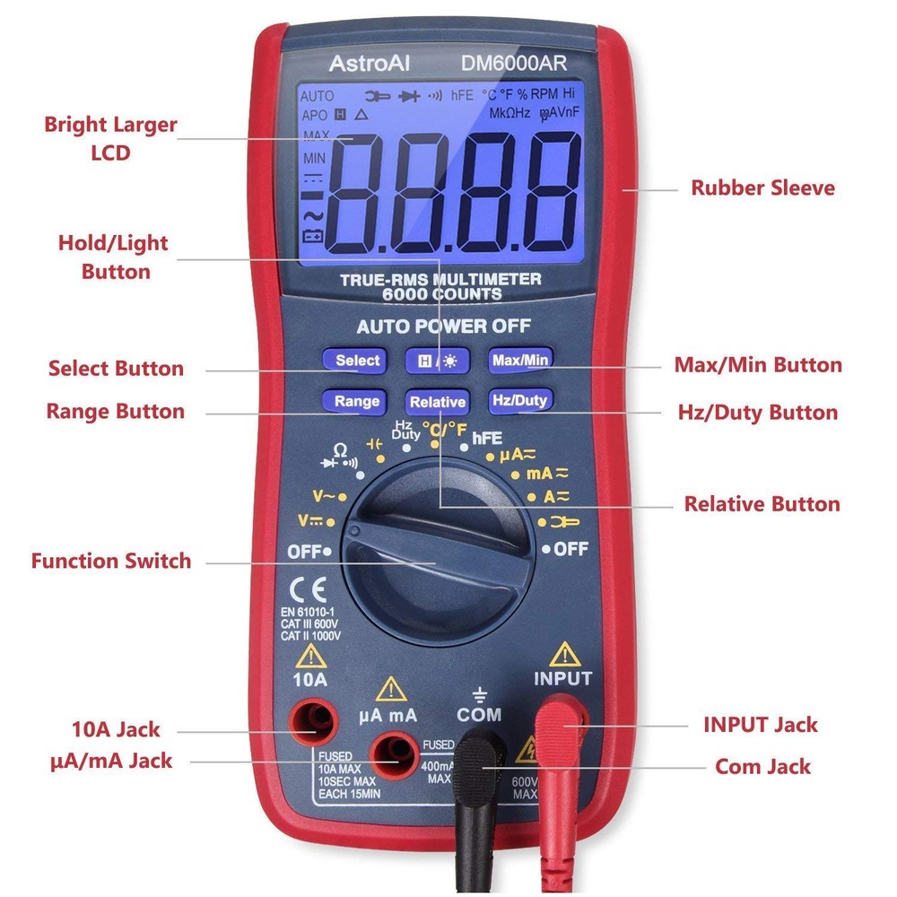 AstroAI Digital Multimeter Volt Meter 4000 Count and 6000 Bundle Red
