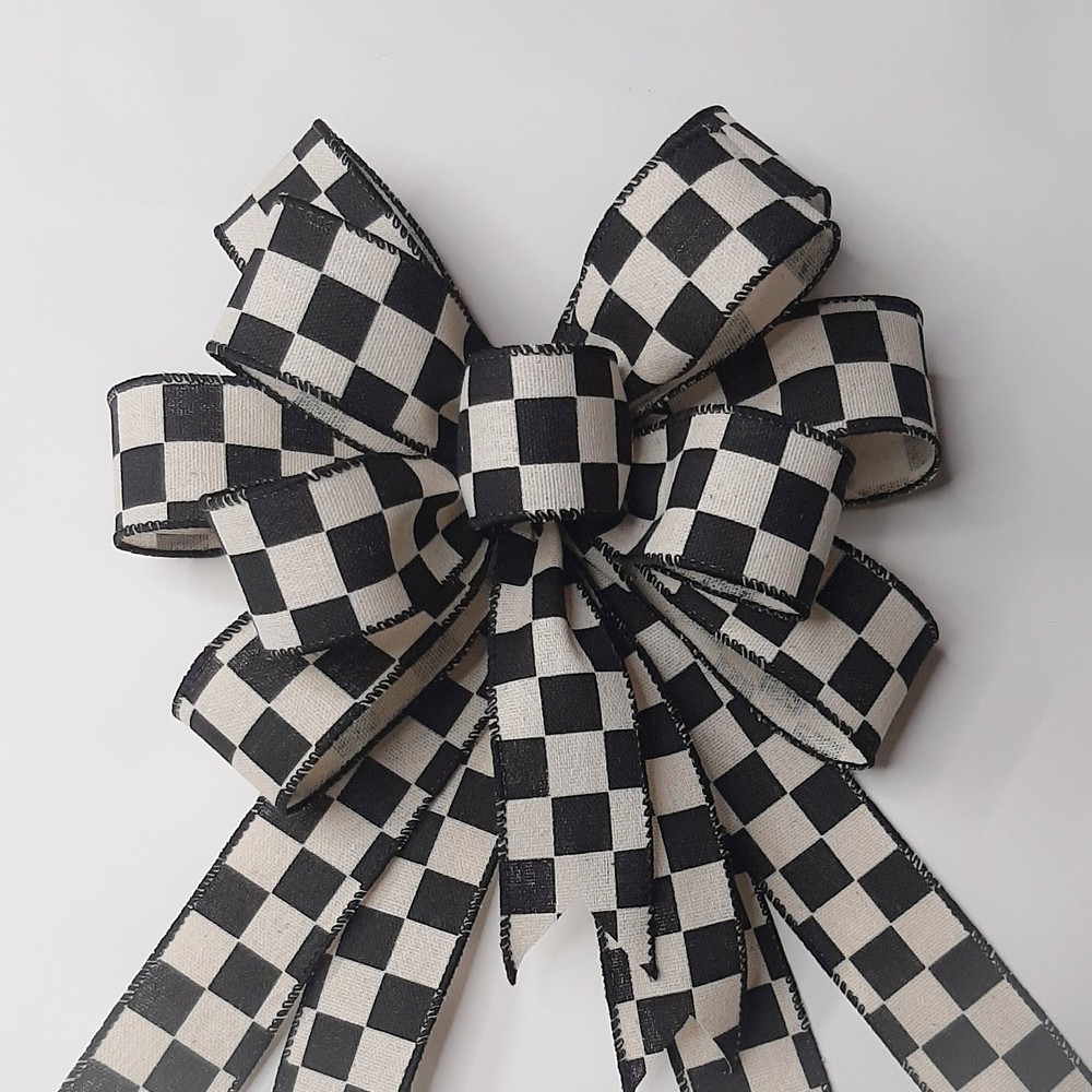 Wreath Bow, Black and White Check, Small