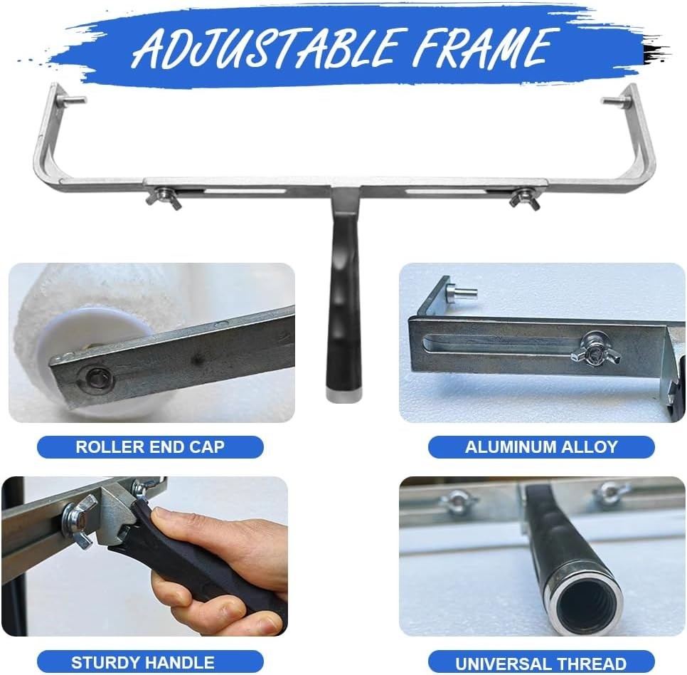 Easy Paint Roller System with 12-20 Inch Adjustable Frame and Microfiber Sleeves