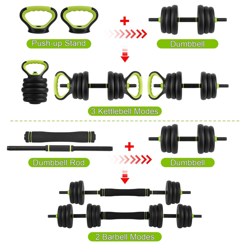 4-in-1 Adjustable Dumbbell Set 44Lbs, Multifunction Dumbbell Barbell Kettlebell
