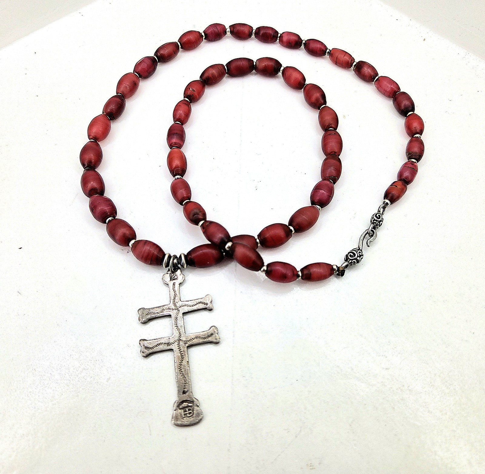 Hudson Bay Sterling Cross Of Lorraine Trade Bead Necklace Cornaline D'aleppo HBC