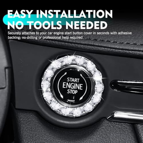 Car Push Start Button Cover, Shiny Key Ignition Switch Knob Ring, Crystal