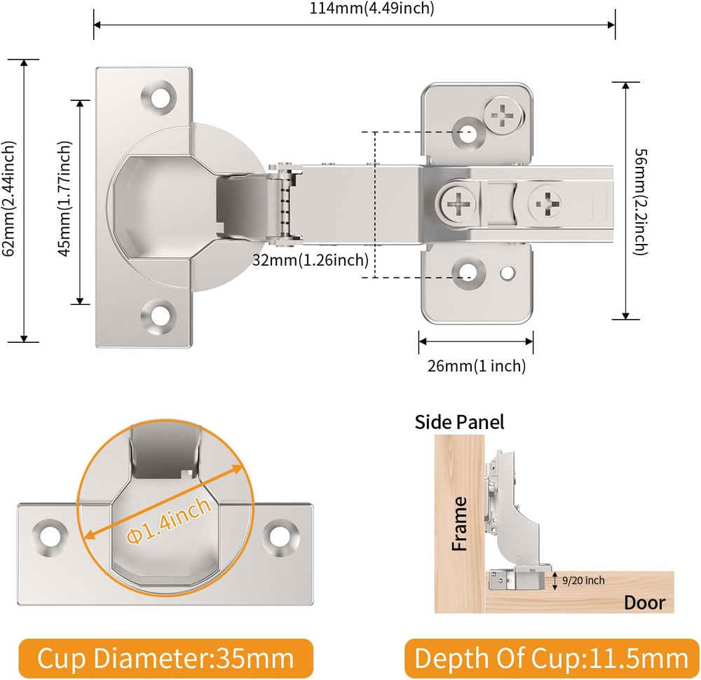 60 Pack Soft Close Concealed Hinges, Satin Nickel, 3D Adjustable