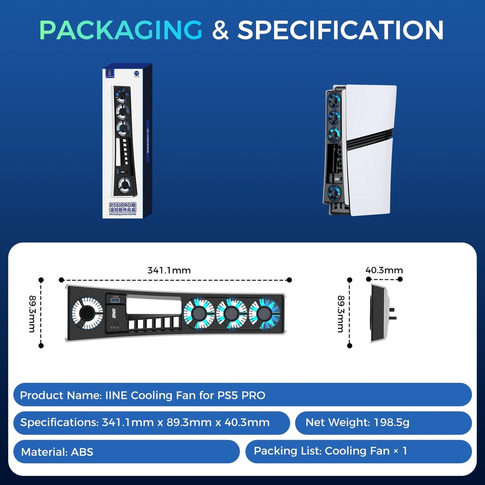 Cooling Fan for PS5 Pro, Efficient Cooler with Adjustable Speed/LED BLACK