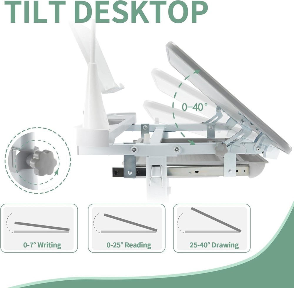 Ergonomic Children Study Desk with LED Light, Grey