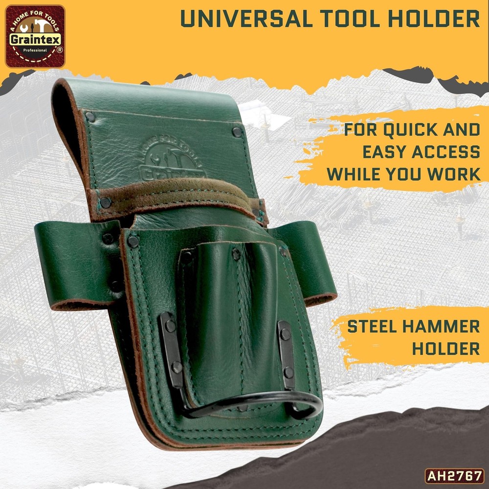 Graintex Multi-Tool Pouch: Leather, 5-Pocket, Hammer Loop, Ideal for Pros