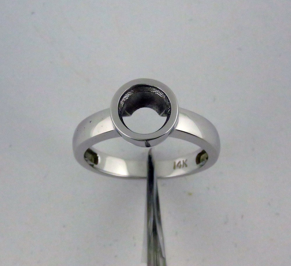 Full Bezel Ring For 1.5Carat 7.5mm Round Gem Stone 14k Solid white Gold