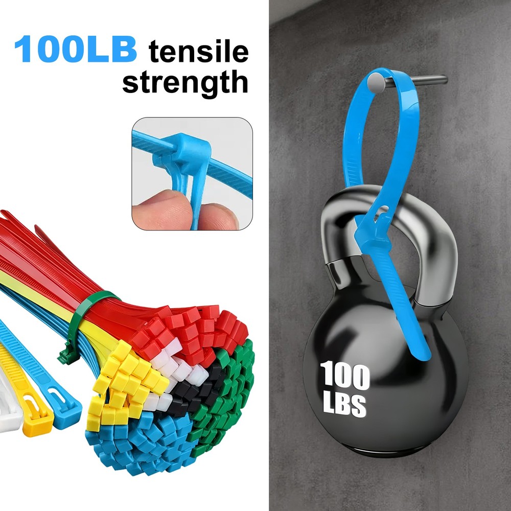 200PCS Reusable Cable Zip Tie Brackets Color-Coded Self-Locking Plastic Fastener