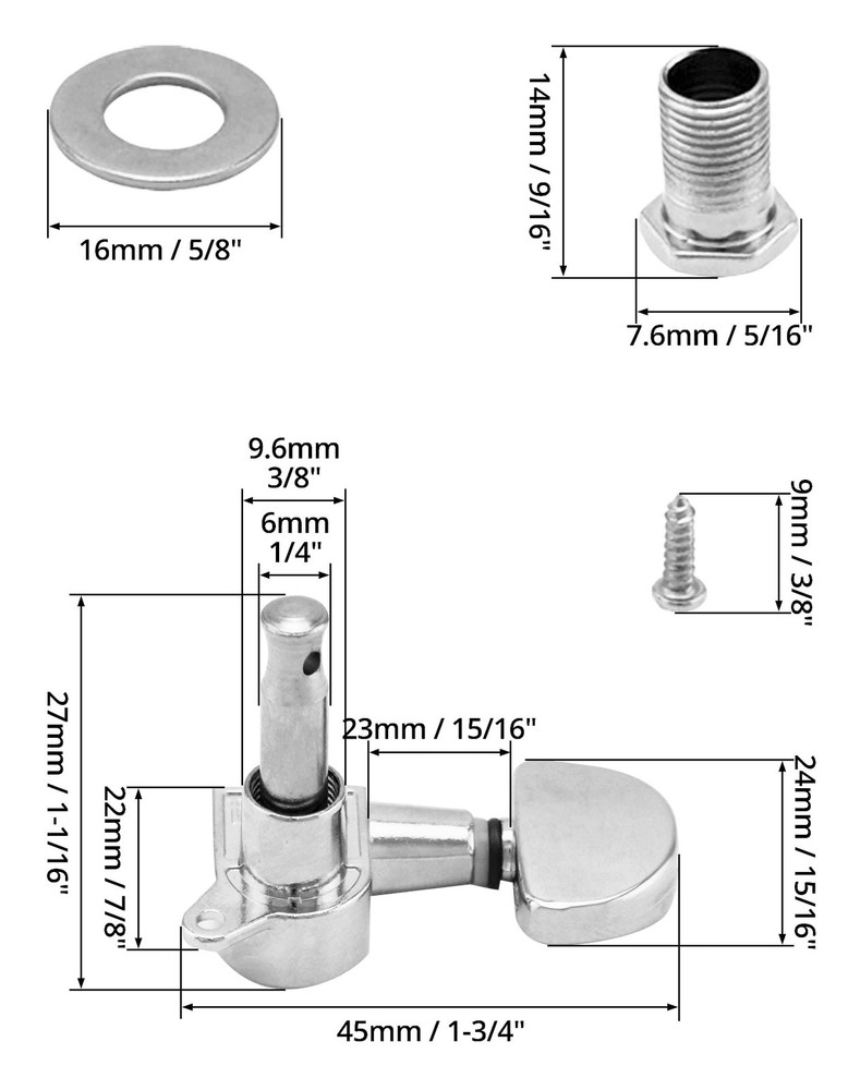 QWORK 6-Pack Guitar Tuning Pegs - Universal 3L+3R Machine Heads Knobs Tuning...