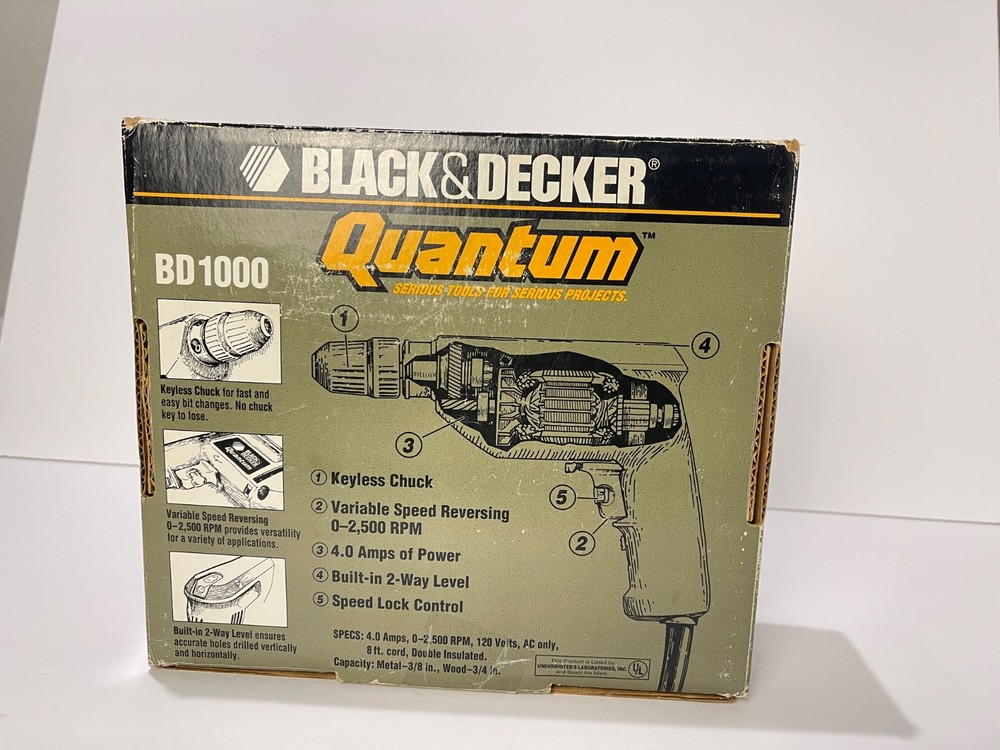 Black & Decker Quantum Keyless Chuck Drill BD1000, 3/8" With Original Box