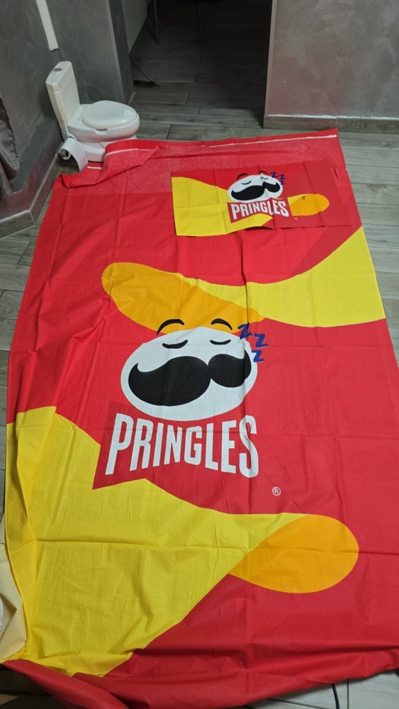 Pringles Branded Cotton Single Sheets Composite From Above And Pillowcase