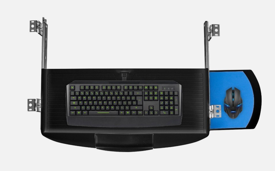 Pull Out Keyboard Drawer Under Desk w/Hideable Mouse Tray Slide Rail Black