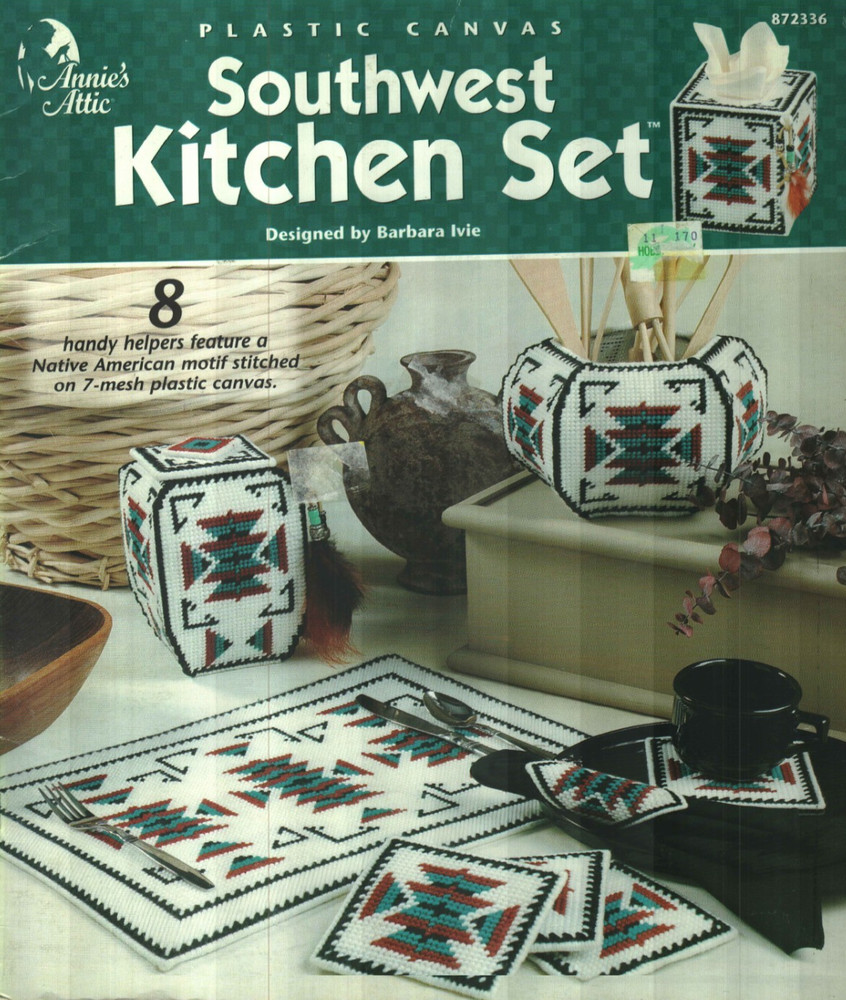 USED SOUTHWEST KITCHEN SET COASTERS PLACEMAT ANNIE'S PLASTIC CANVAS PATTERN BOOK