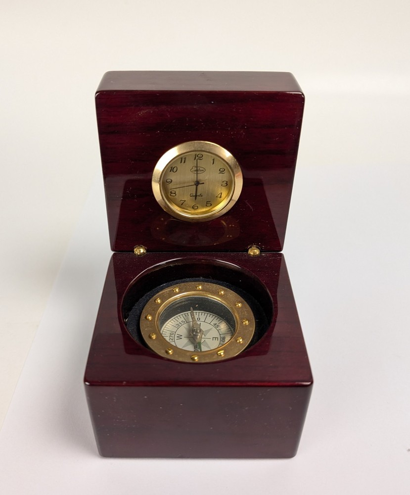 Easton ERM Executive Desk Clock and Compass Hinged Box