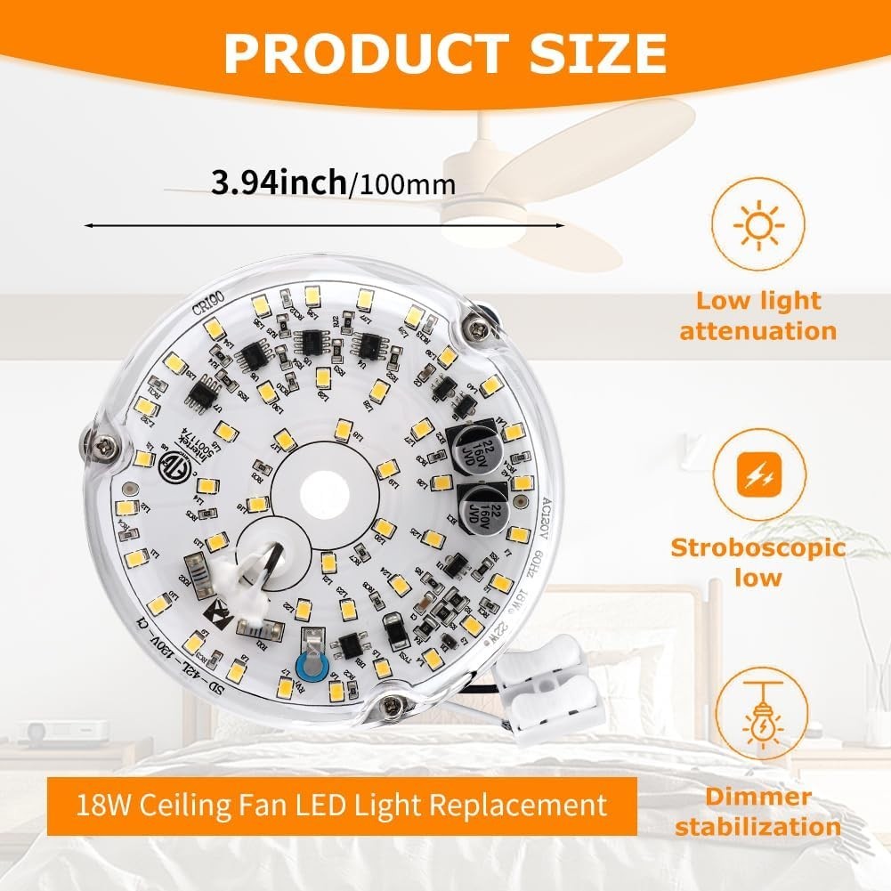 4 Inch Ceiling Fan LED Light Replacement 6000K, 18W LED Retrofit Kit
