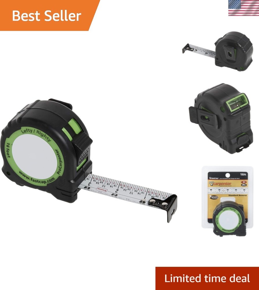 Versatile 16ft Standard/Reverse Measuring Tape with Built-In Pencil Sharpener