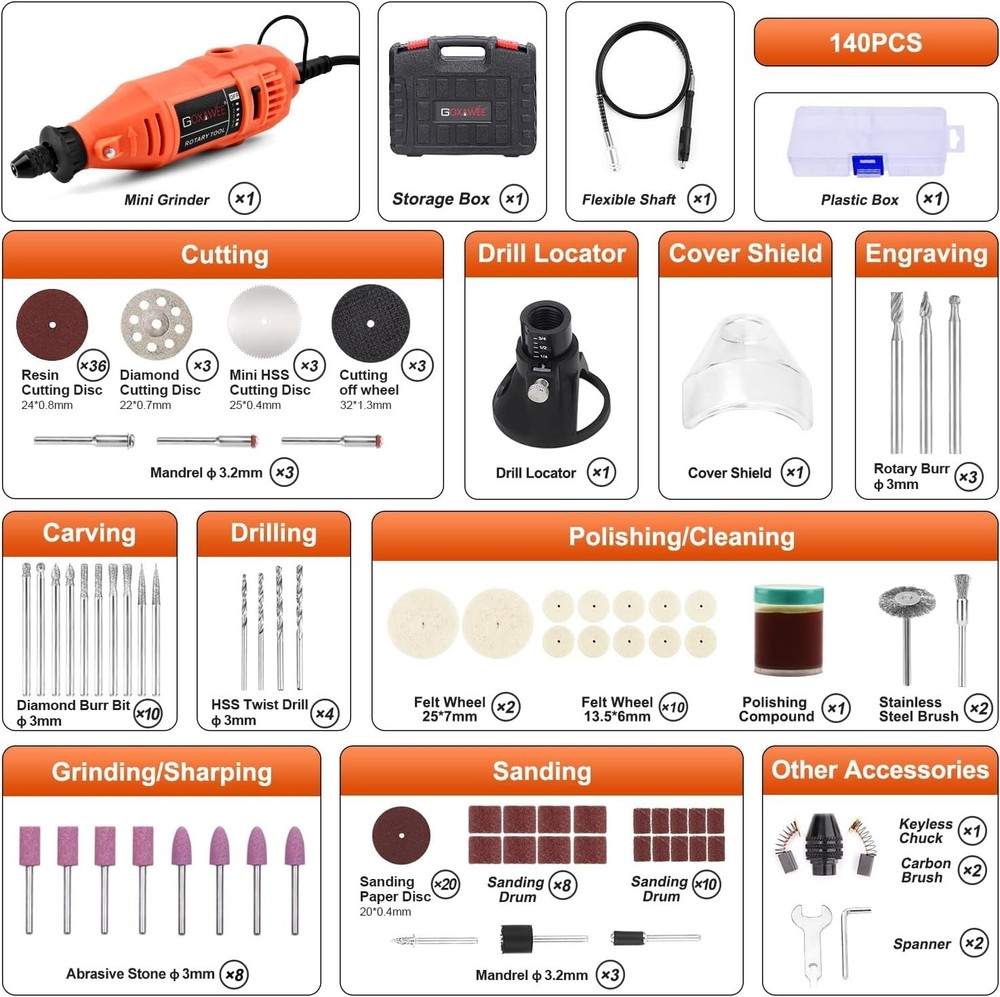 Rotary Tool Kit with Keyless Drill Chuck and Flex Shaft, Variable Speed Elect...
