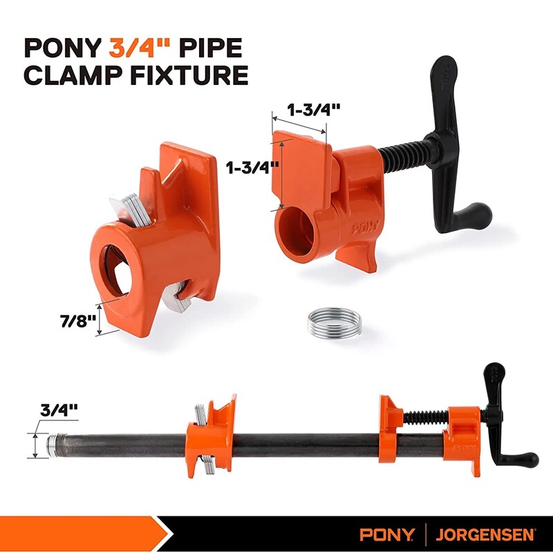 PONY 2-Pack 1/2" / 3/4" Pipe Clamps 52 Wood Gluing Pipe Clamp Fixture Black Pipe