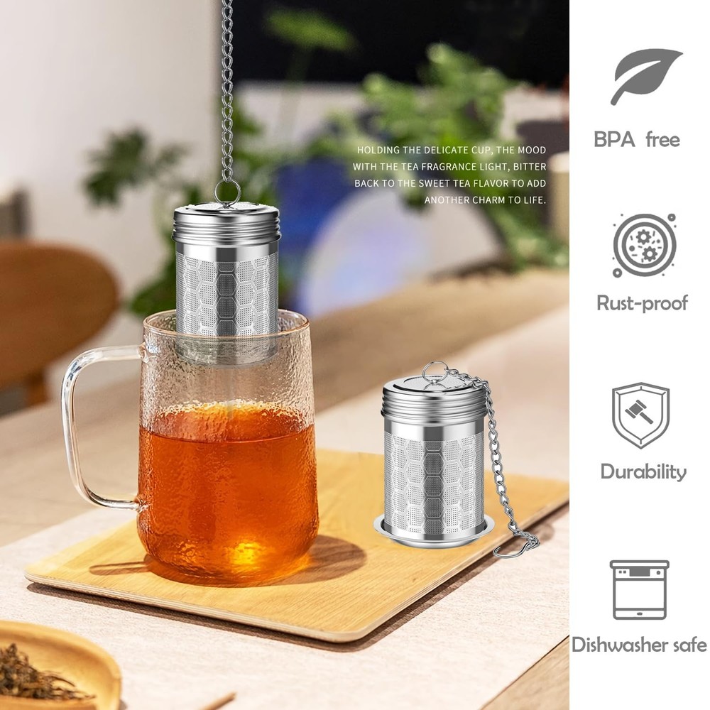 2 Pack Stainless Steel Tea Infusers, Extra Fine Mesh Strainers with Drip Tray...