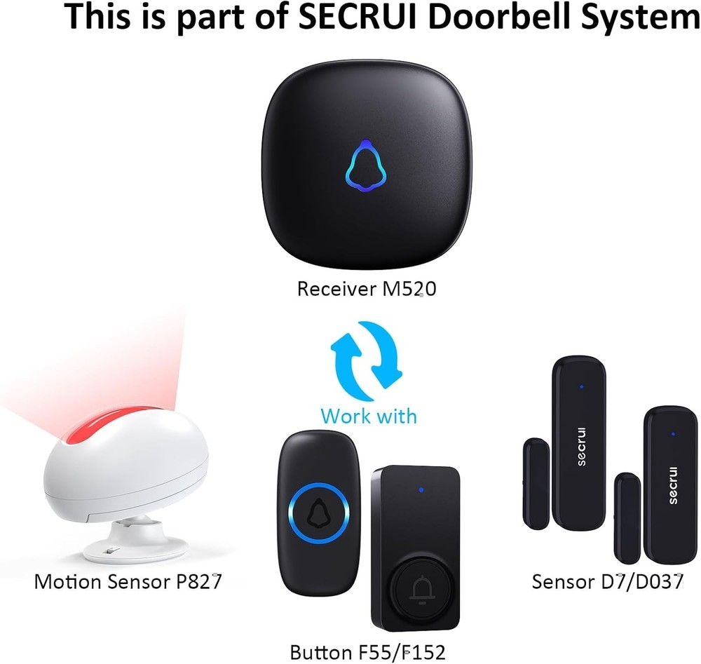 Add-On Wireless Doorbell Receiver: Mute Mode, Memory Function, 1000ft Range