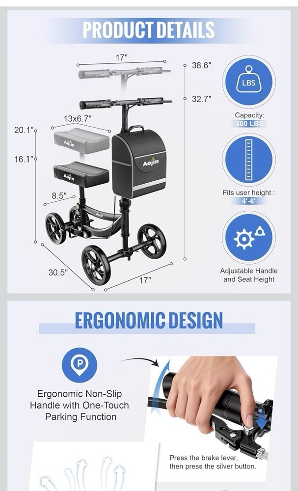 AOJIN Knee Walker Black Model WB-2201