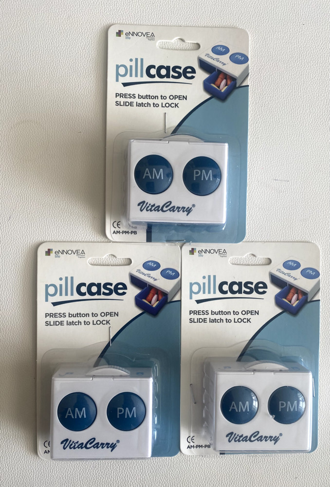 VitaCarry Push Button Pill Organizer with Safety Lock AM/PM (3 Pack)