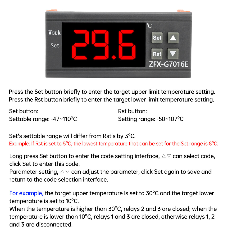 G7016E Digital Intelligent Temperature Controller NTC Waterproof Probe 12V/24V