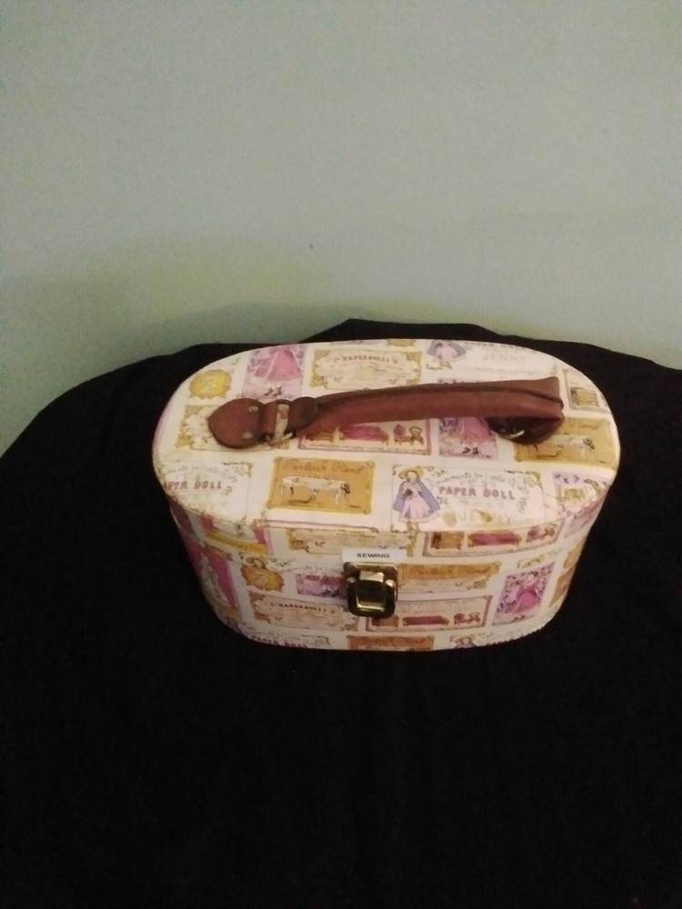 MCM 4 Compartment Sewing/Makeup Case With Thread. Lidded with snap catch closure
