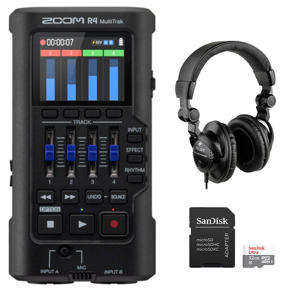 Zoom R4 MultiTrak 32-Bit Float Recorder w/ Stereo Bouncing, Headphone & Card KIT