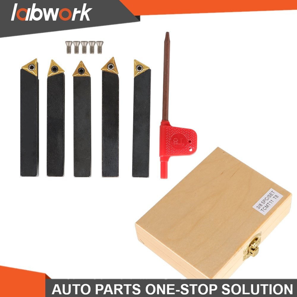 Labwork 5Pcs 3/8" Lathe Indexable Carbide Insert +Turning Tooling Bit Holder Set