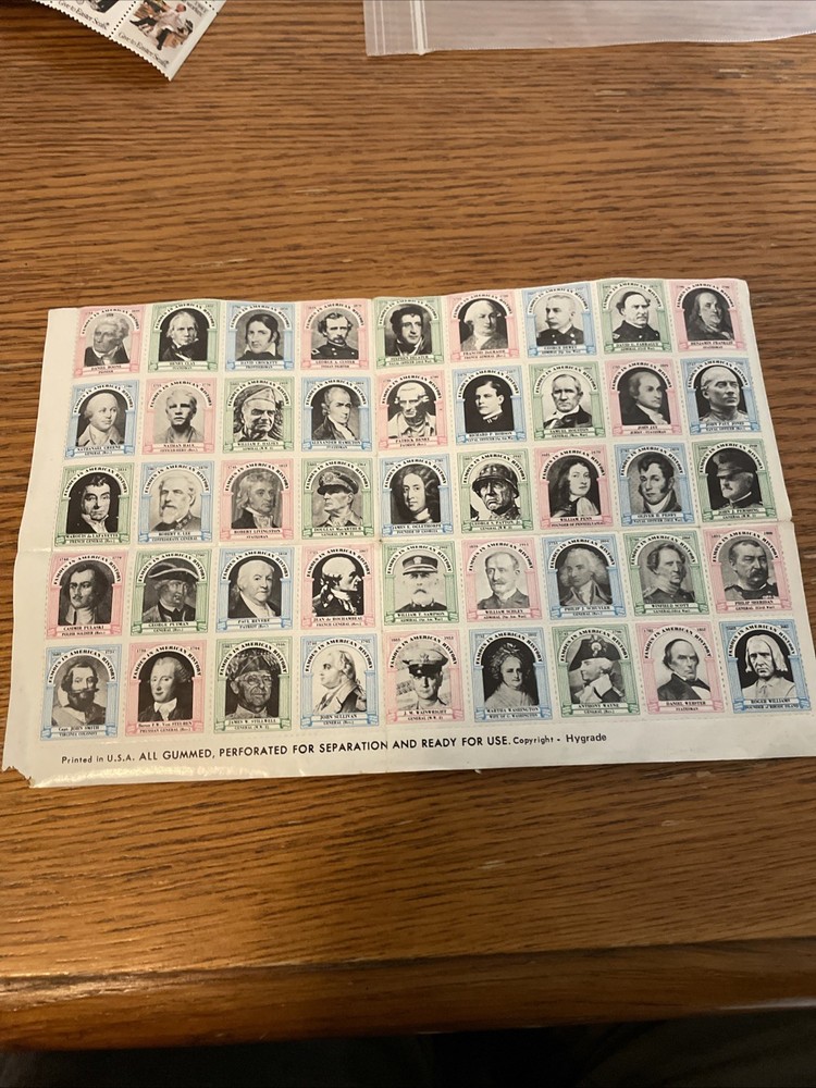 1981 Hygrade USA Stamp Sheet Famous Americans in History