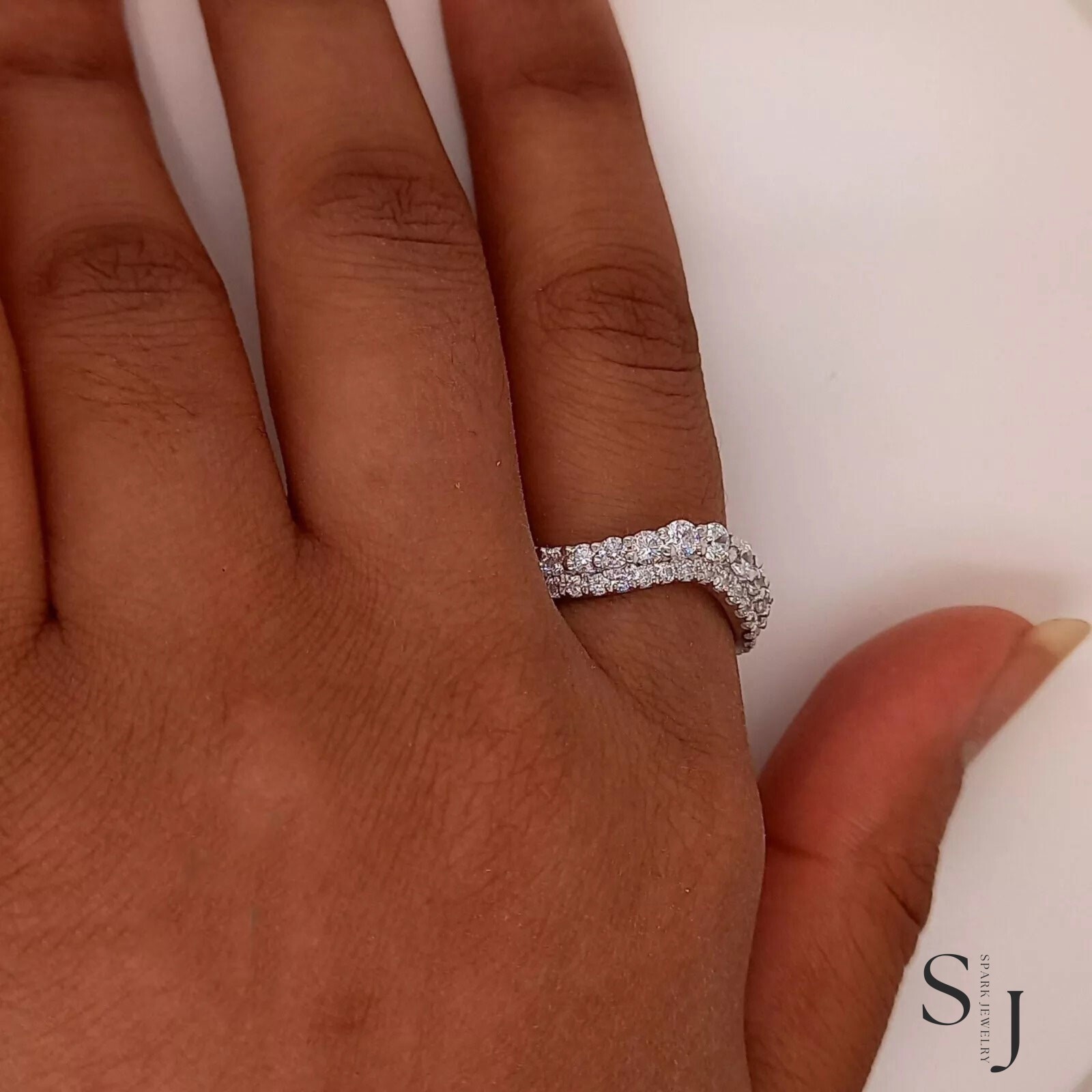 2.00 Carat VVS1 Round Cut Moissanite Eternity Wedding Band Solid 14k White Gold