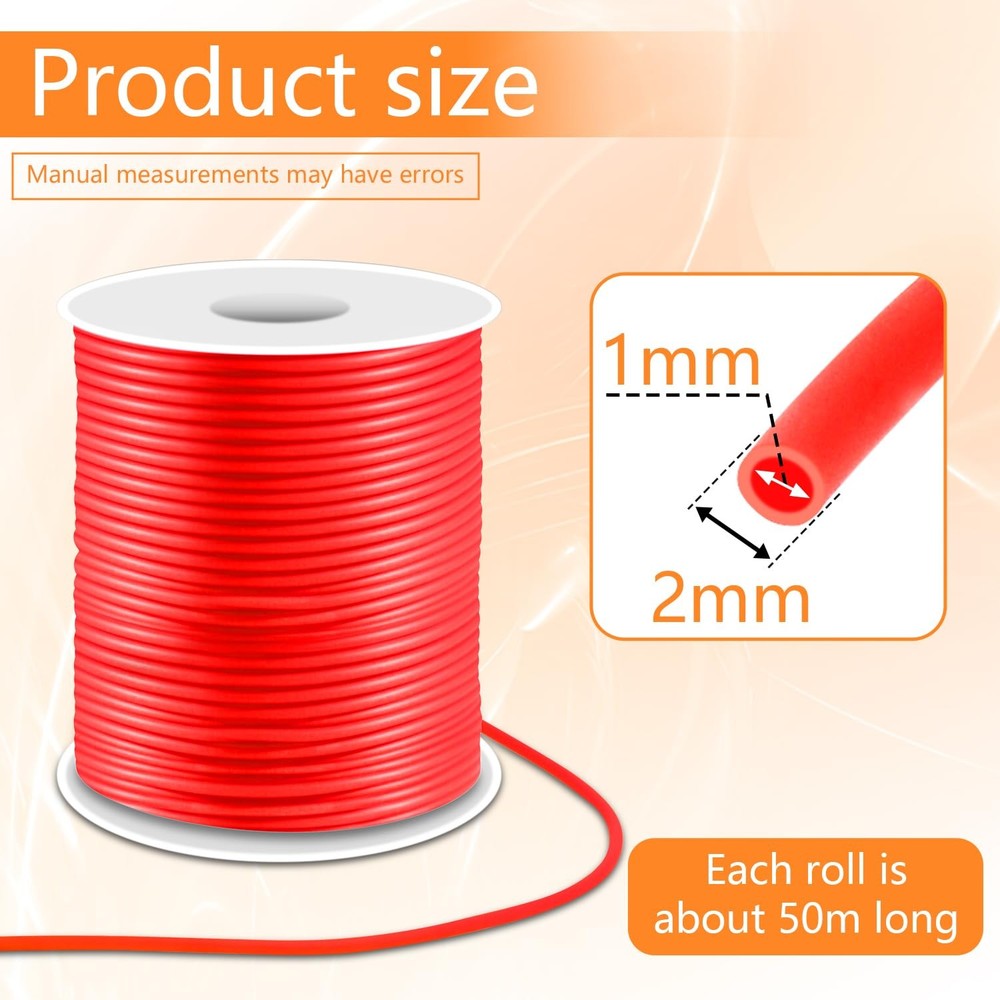 164ft 2mm Barber Cords for Knitting, Hollow Pipe Rubber String Stitch Red
