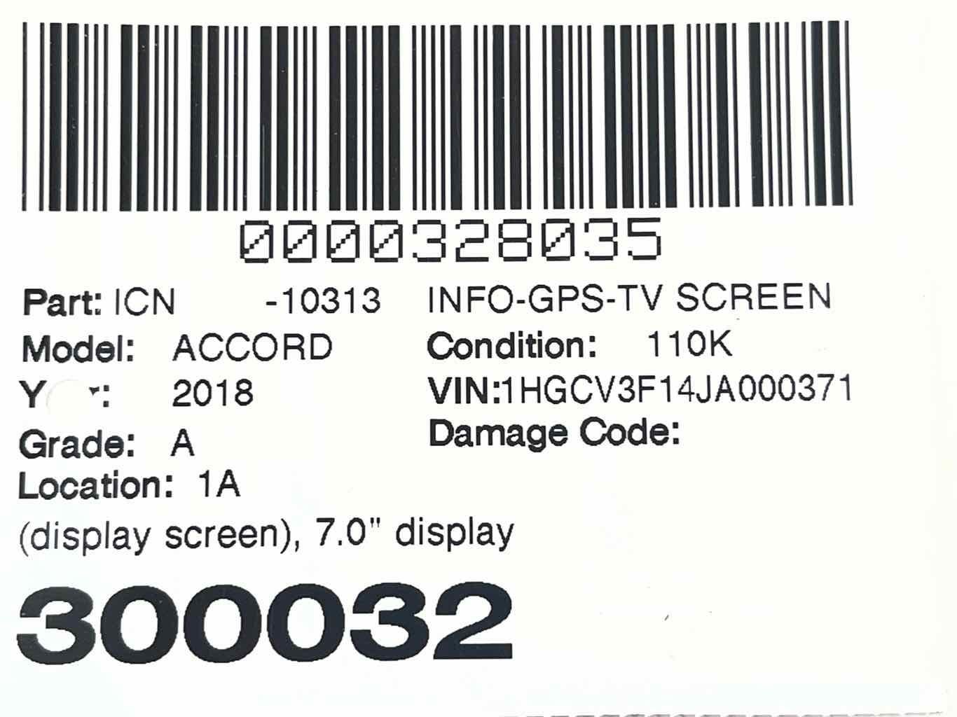 2018 - 2020 HONDA ACCORD Information Radio 7" Display Screen 39710TVAA020M1 OEM