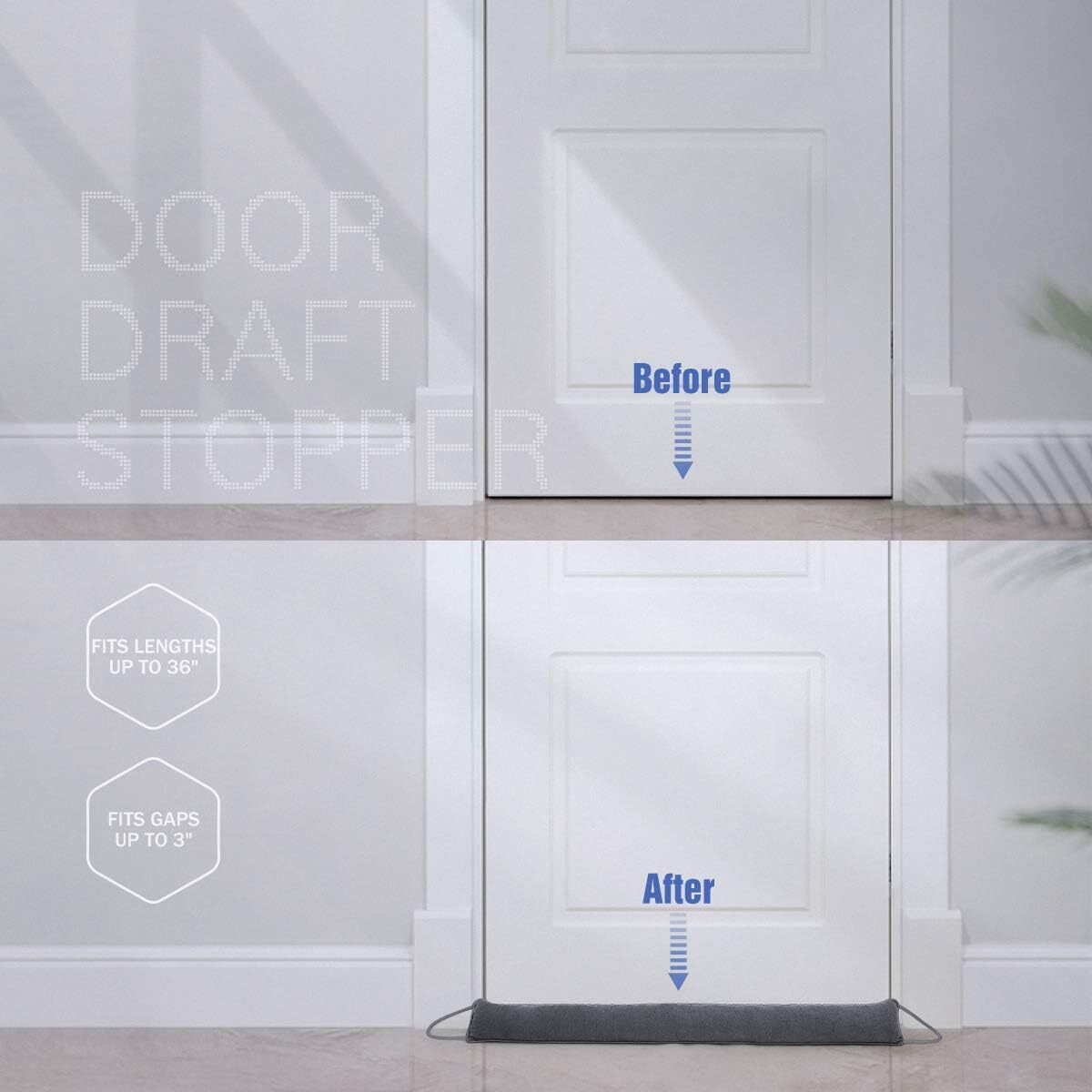 Tuffen Door Draft Stopper 32"-48” Weighted Under Door Noise Air Blocker HookTape