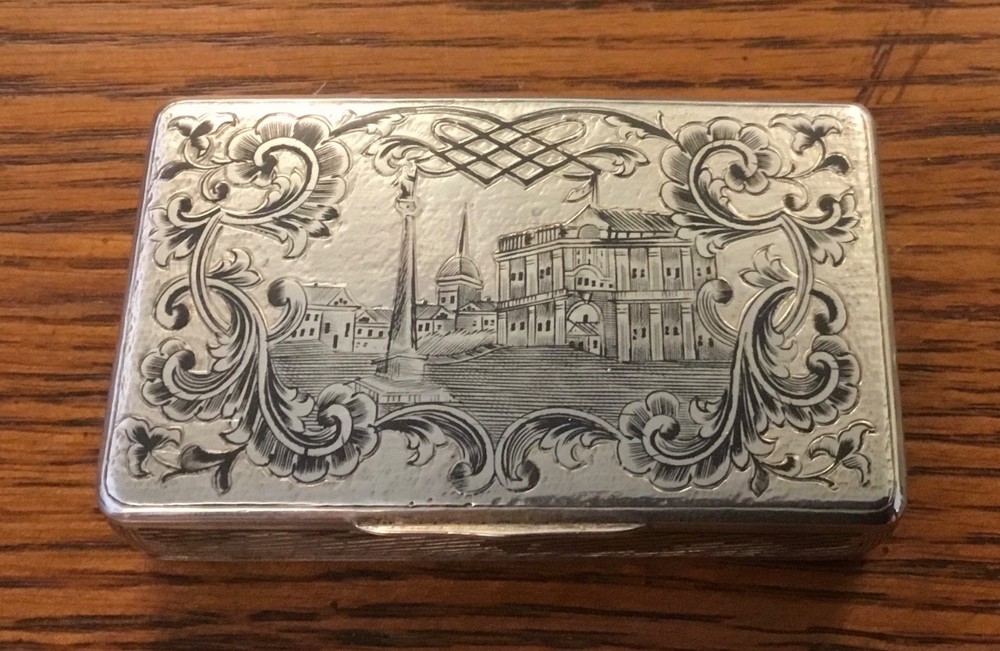 Russian Imperial Silver Niello Snuff Box